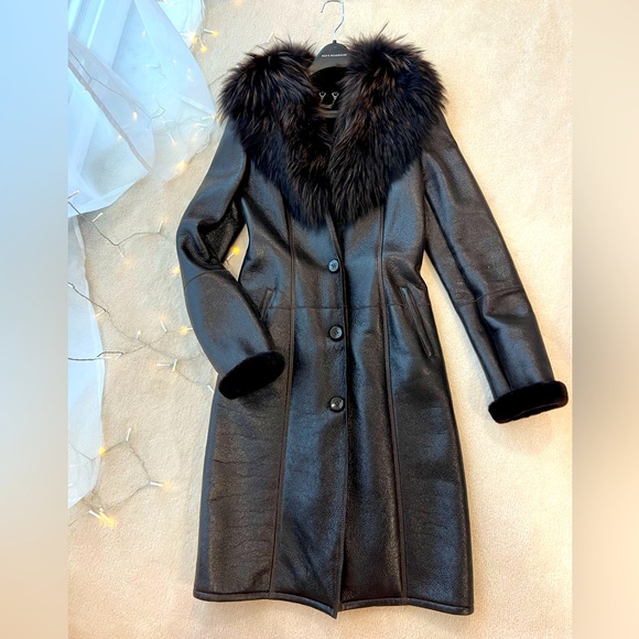 Adamo Jackets & Blazers - Brown Black Real leather and Real Fur Maxi Coat